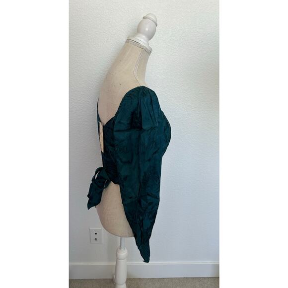 Band of the Free Camille Floral Satin Tie Back Crop Top in Teal - M - Picture 4 of 6